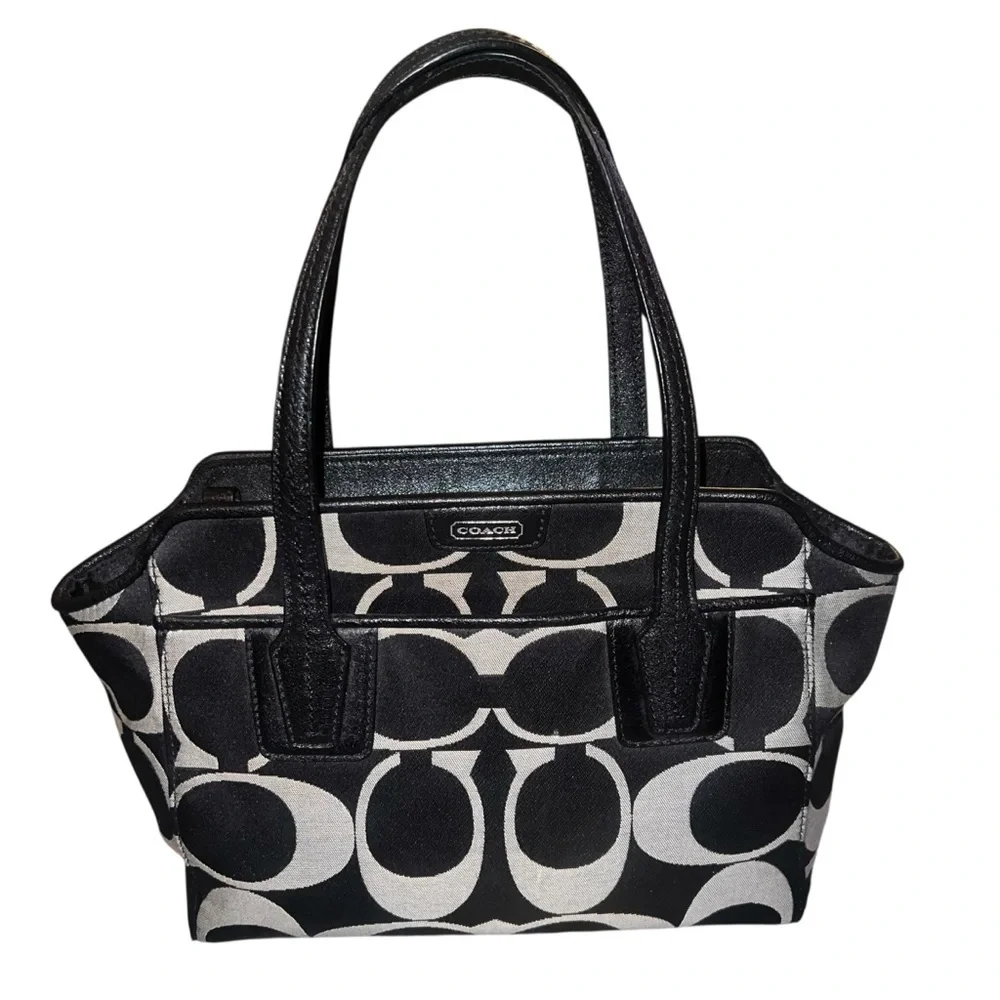 Coach Taylor Signature Bette Mini Tote Monogram Black Silver Canvas Classic